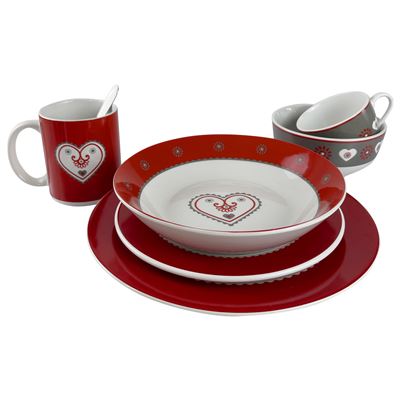 Vaisselle motif cœur et chalet - set de 4 pièces
