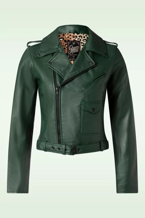 Queen Kerosin Marlon leren biker jas in diepgroen