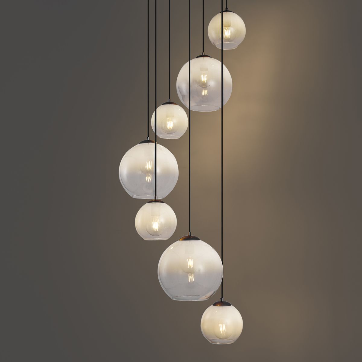 Moderne hanglamp zwart met wit glas rond 7-lichts - Misty