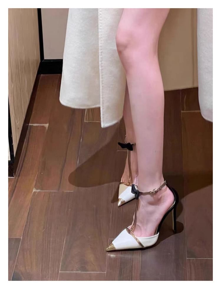 Loryvorn - Puntige enkelband strik stiletto sandalen