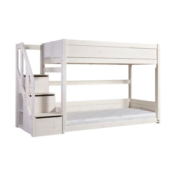 LIFETIME Kidsrooms Laag Stapelbed Met Trapkast -Whitewash - Rolbodem