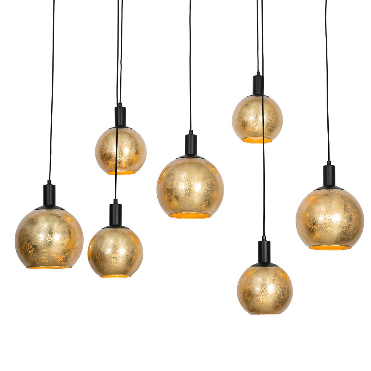 Design hanglamp zwart met goud glas 7-lichts - Bert