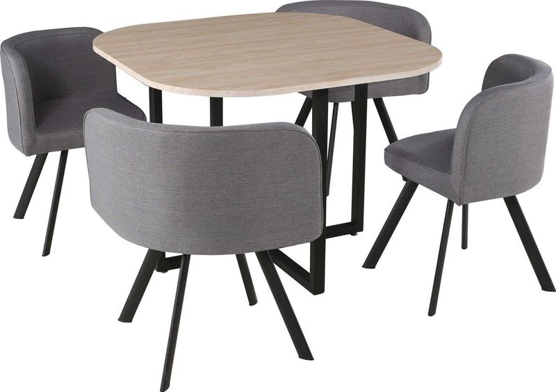 Trendmeubel - Tafelset Biaritz - Houtdecor/Grijs - 4 Stoelen
