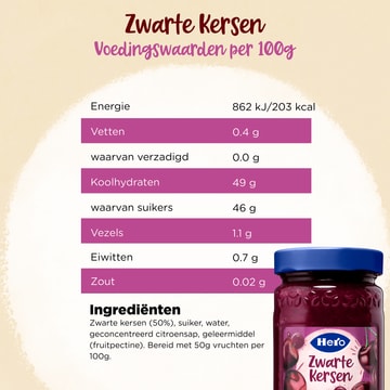Hero Fruitspread Zwarte Kersen 350g