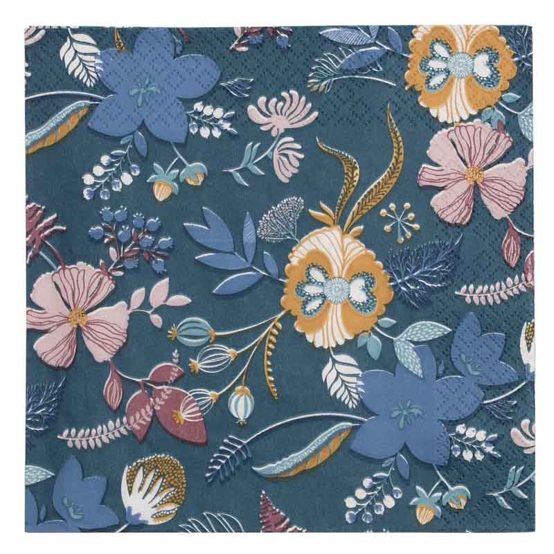 20 serviettes 'Dark blue flowers'