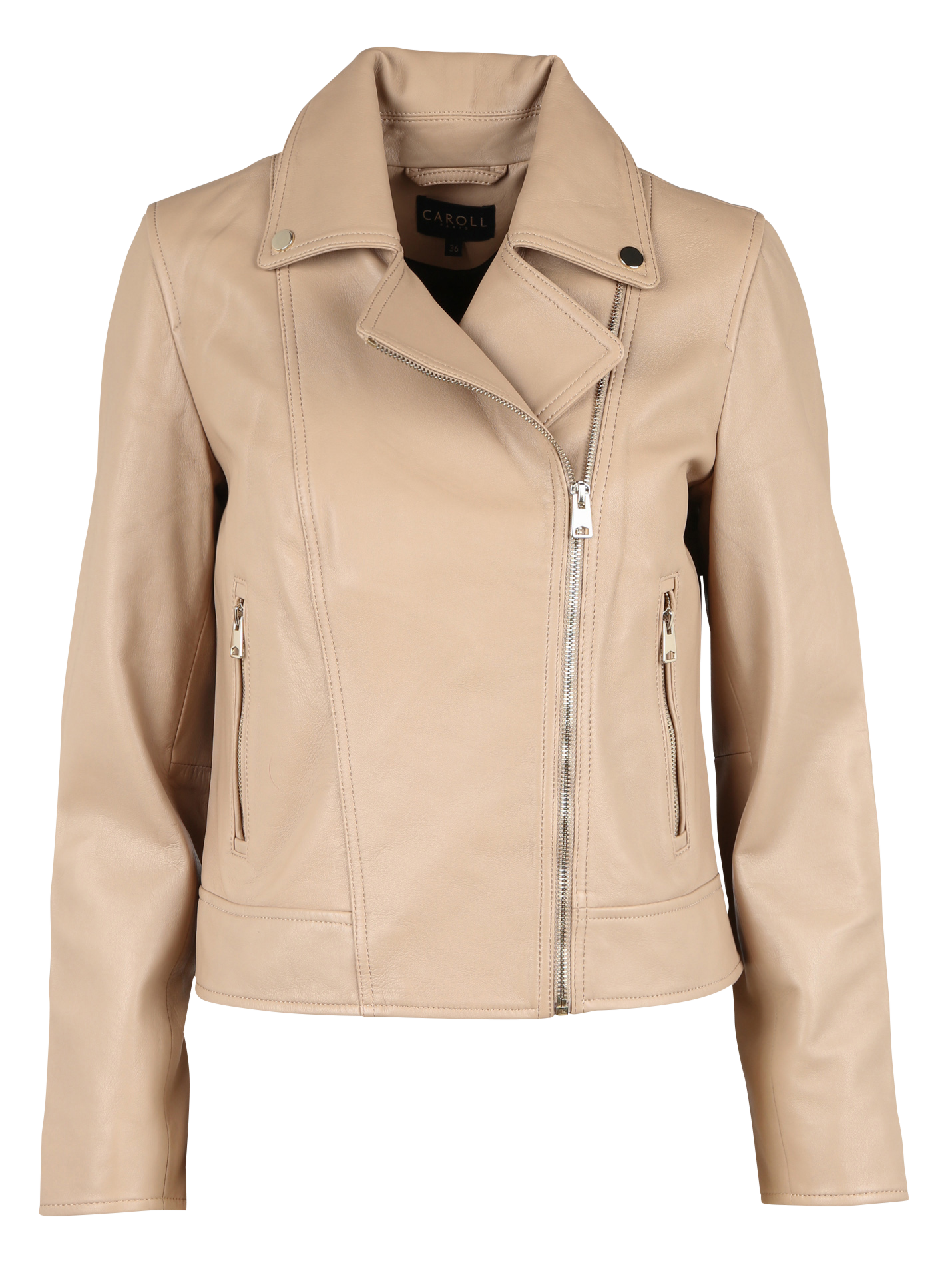 VESNA - Veste en cuir droite à col tailleur | Marron