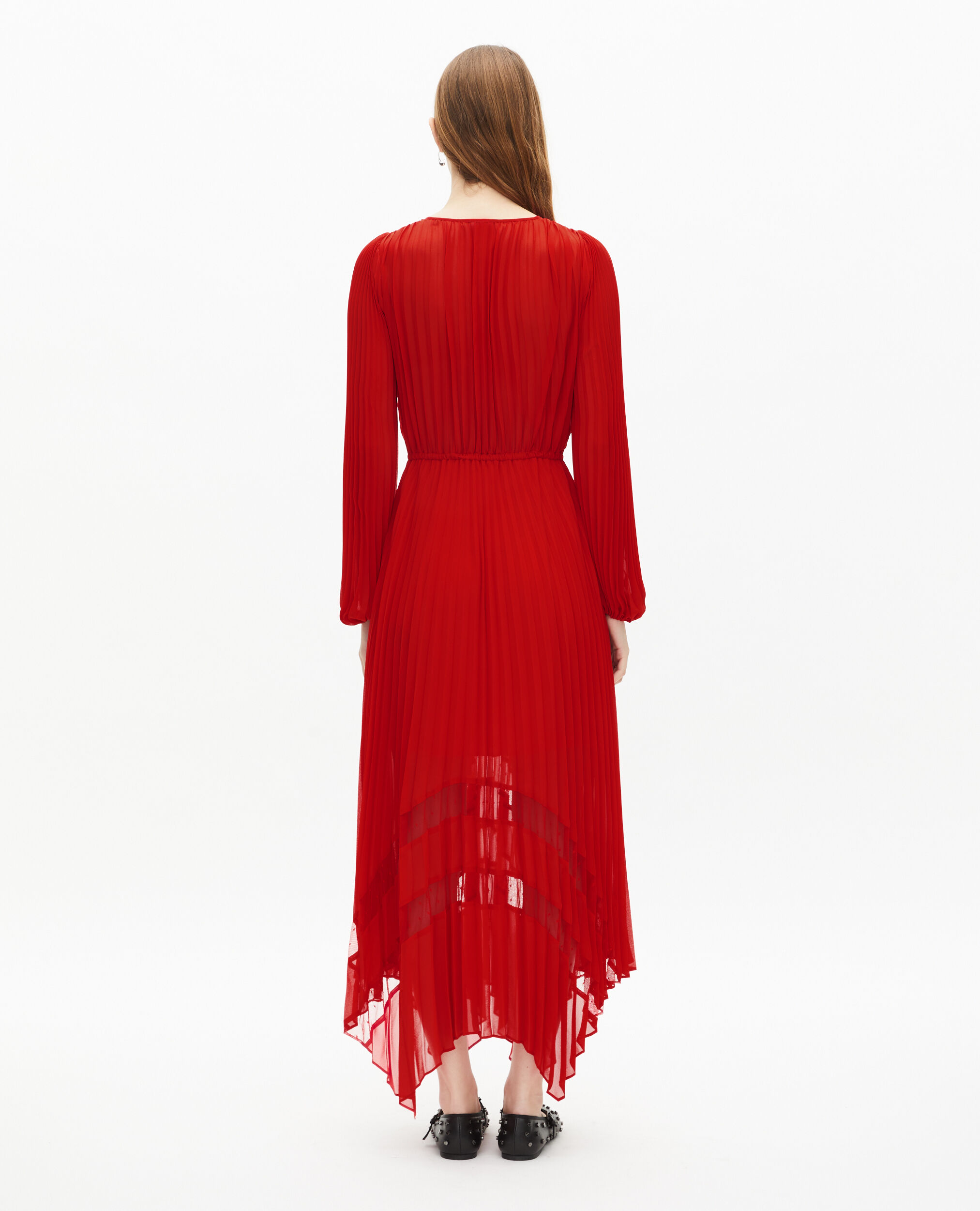 Robe longue plissée rouge