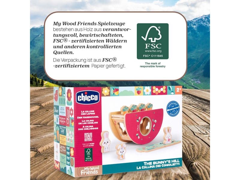 Chicco Steckspiel My Wood Friends – Der Hasenhügel Spielset aus Holz