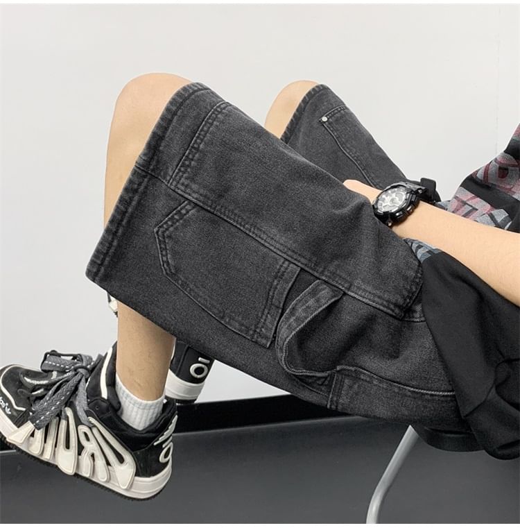 Whyessa - Mid Rise Washed Denim Shorts