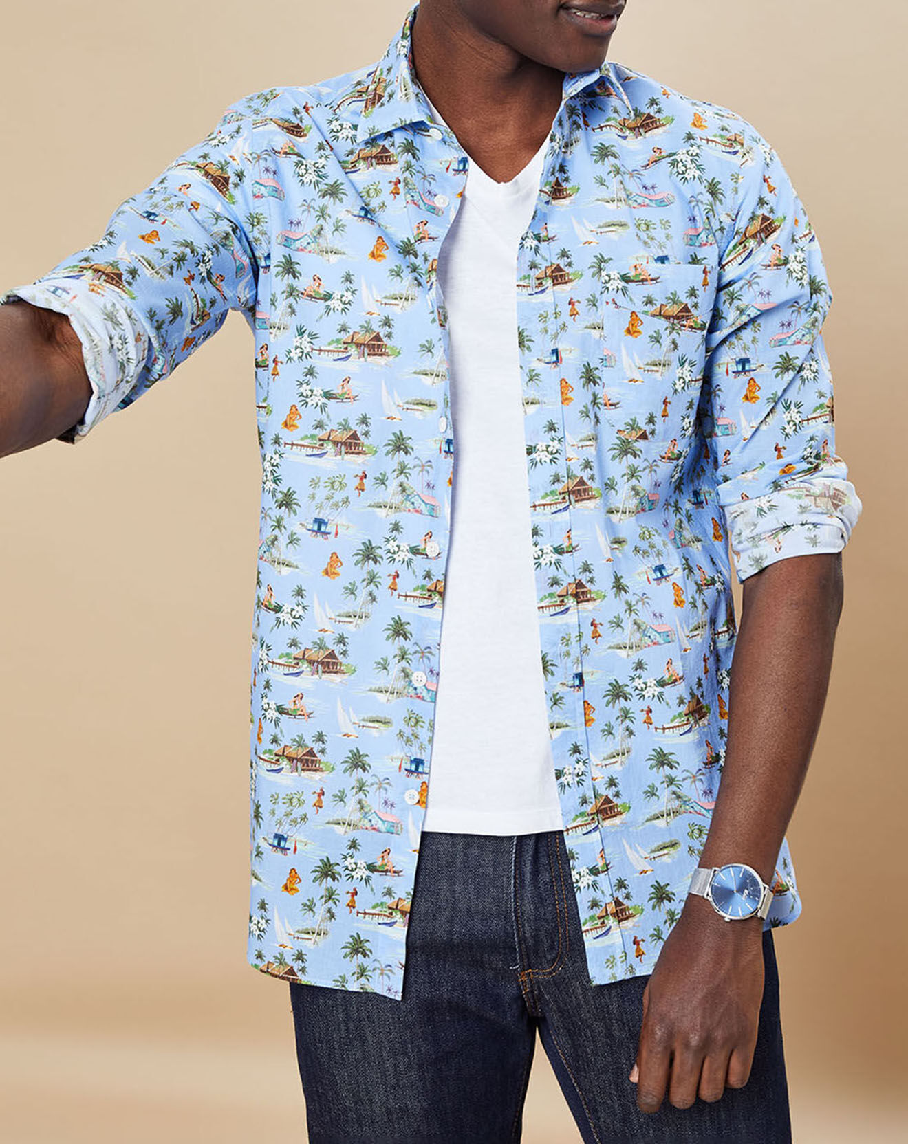 Hartford Chemise Slim Fit Storm imprimée bleue