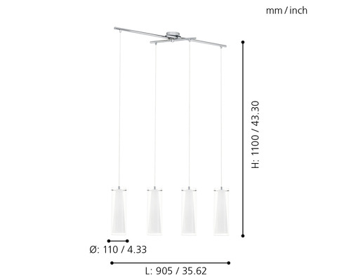 4-lamps hanglamp L 90,5 cm chroom/wit