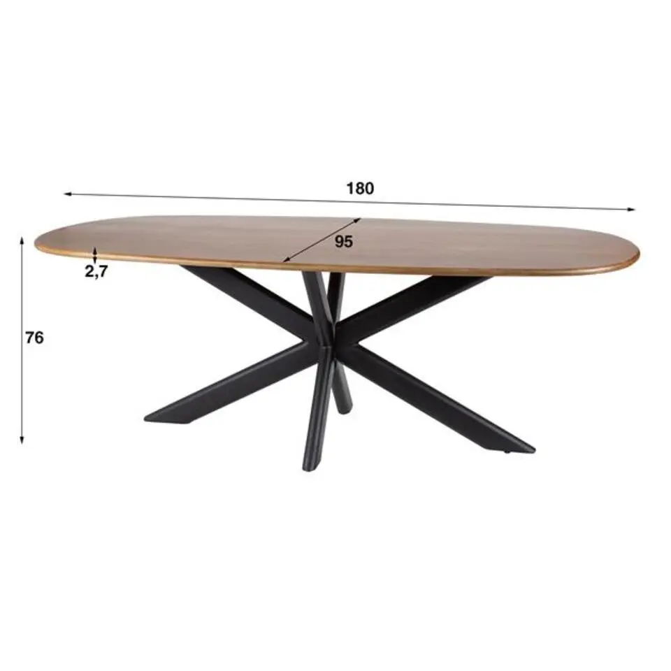 Hoyz Collection - Eetkamertafel 180cm Cliff Ovale Buis - Massief Mango Zandkleur