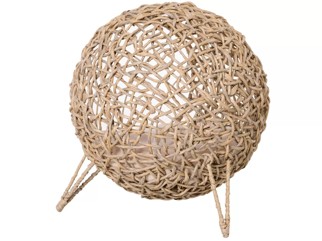 PawHut Panier chat lit chat cosy grand confort dim. Ø 52 x 58H cm coussin moelleux inclus résine tressée imitation rotin beige