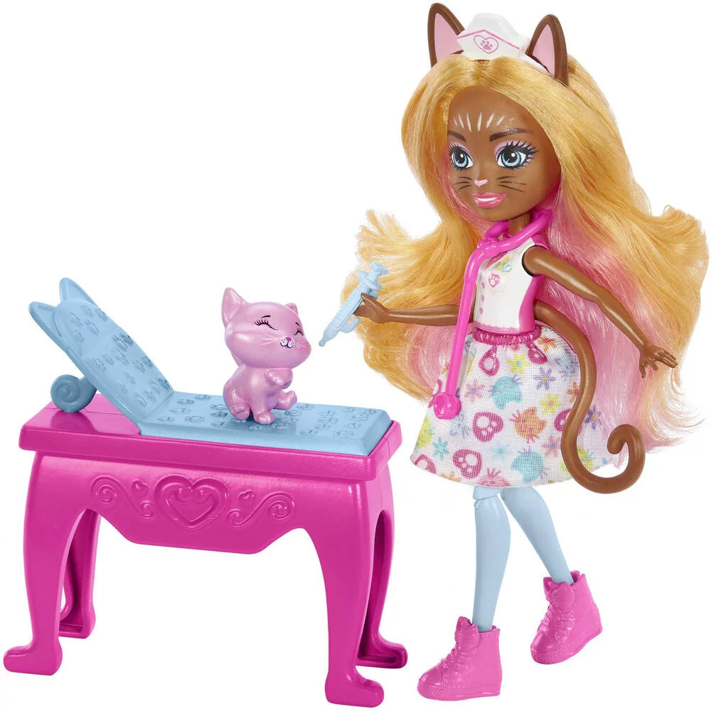ENCHANTIMALS - POUPEE ET COFFRET BETES CITADINES CABINET DU DOCTEUR CHAT