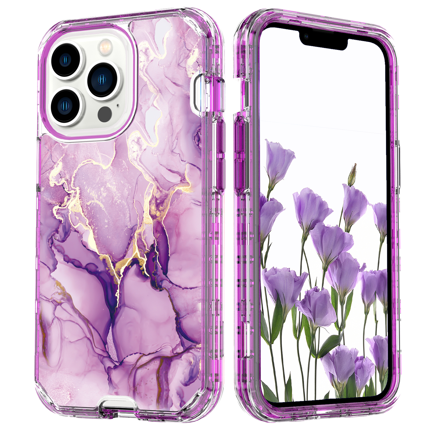 iPhone 13 Pro Hybrid Hülle TPU Bumper mit Acryl Rückseite im Marble Marmor Design - Style 2