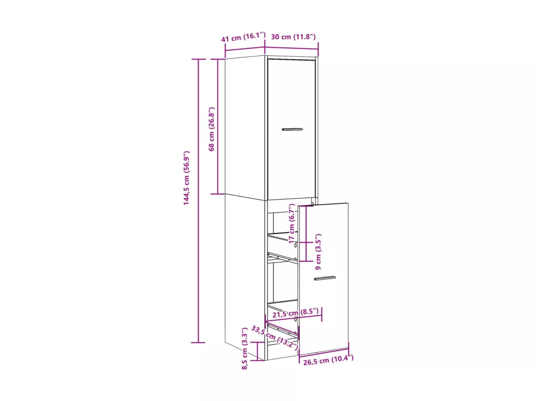 Armoire apothicaire sonoma gris 30x41x144,5cm bois d'ingénierie