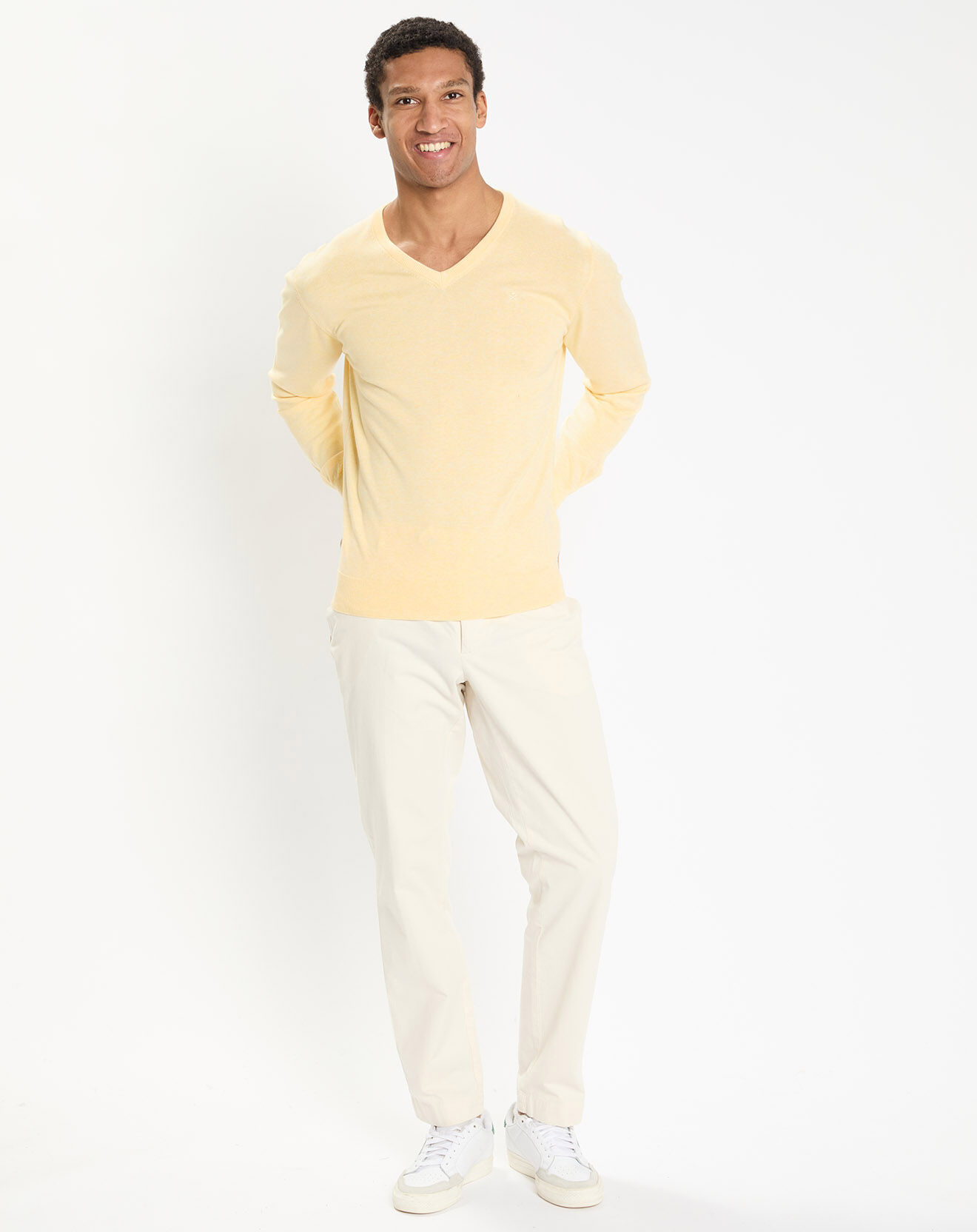 Hackett London Pull en Coton & Soie col V jaune chiné