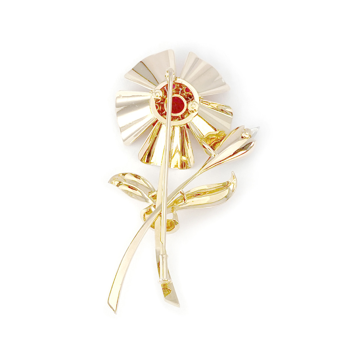 Broche d'occasion or 750 2 tons rubis saphir diamants