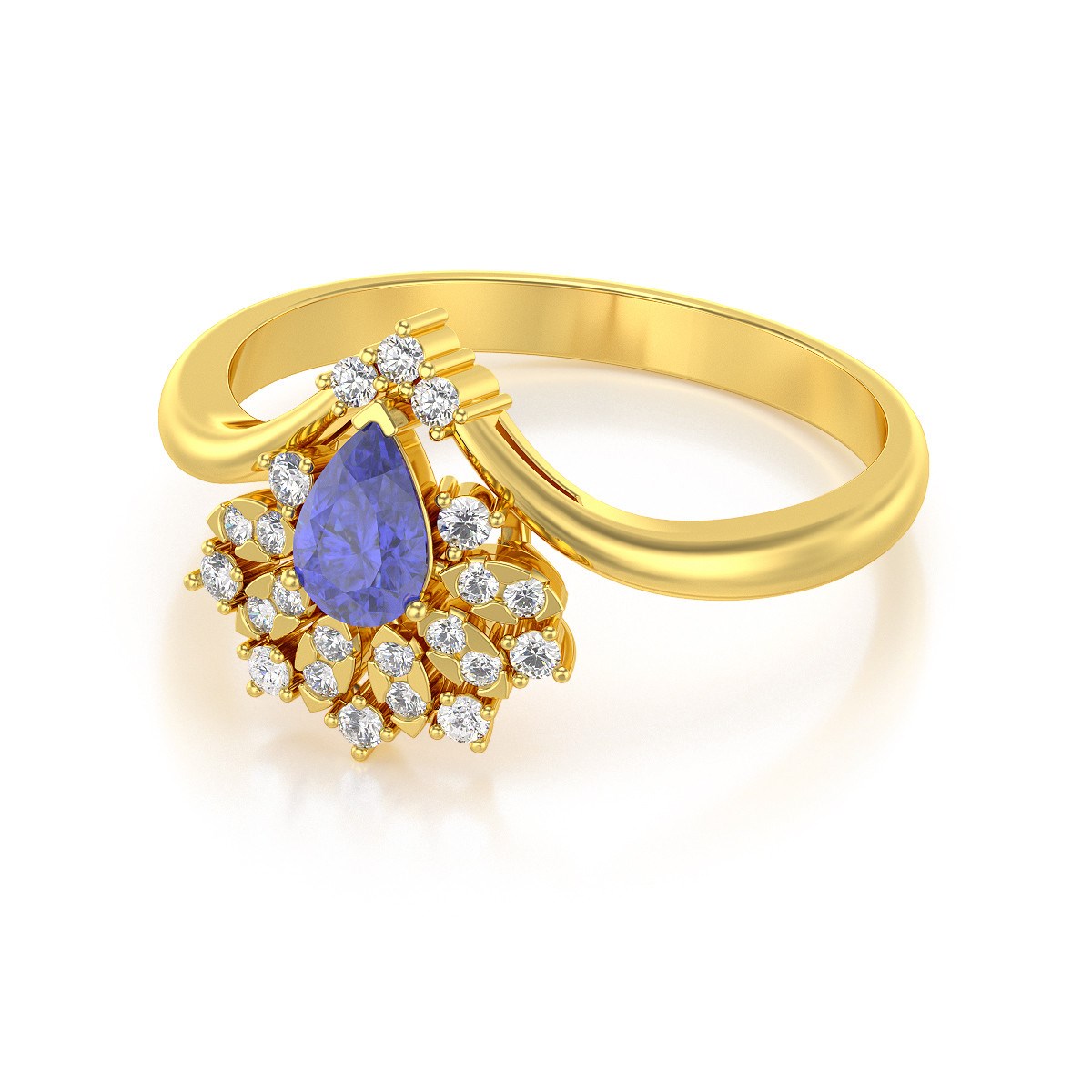 Bague ADEN Or 585 Jaune Tanzanite et diamants 3.6grs