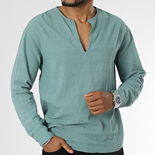 Chemise Manches Longues Col V Vert