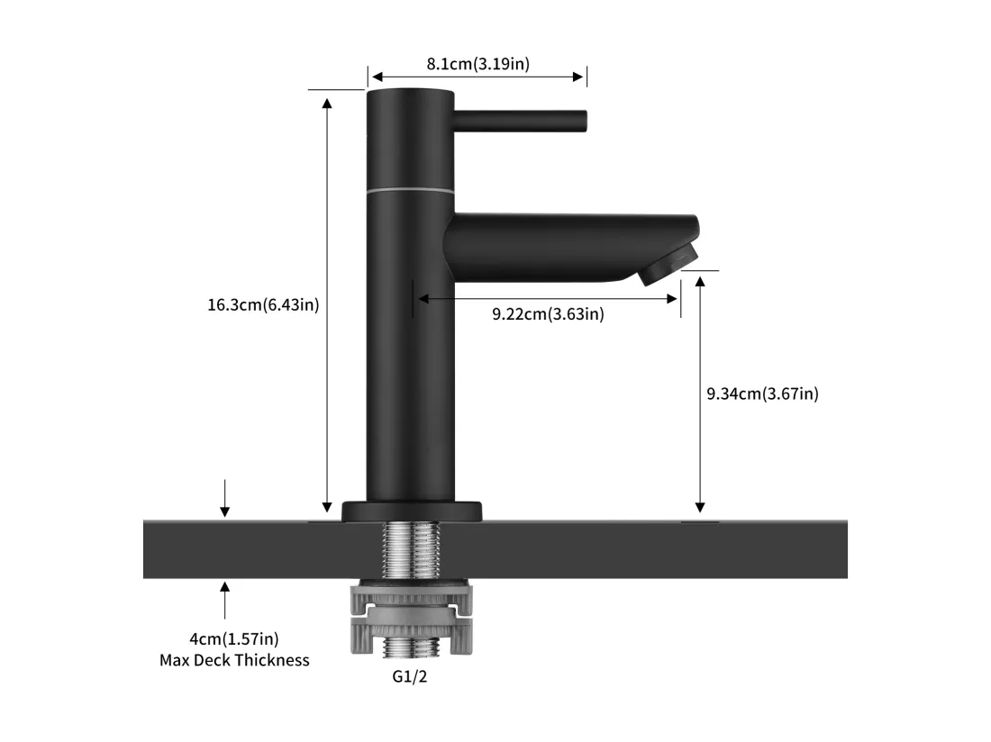 Cecipa max Robinet de Lavabo NOIR Robinet pour Salle de Bain Robinetterie de Lavabo avec Bec Robinet Seulemtent pour l'Eau Froide,EU Modèle