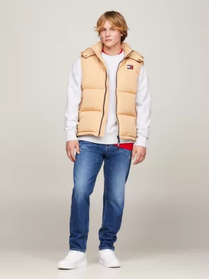 Colete puffer Alaska com capuz e plumas
