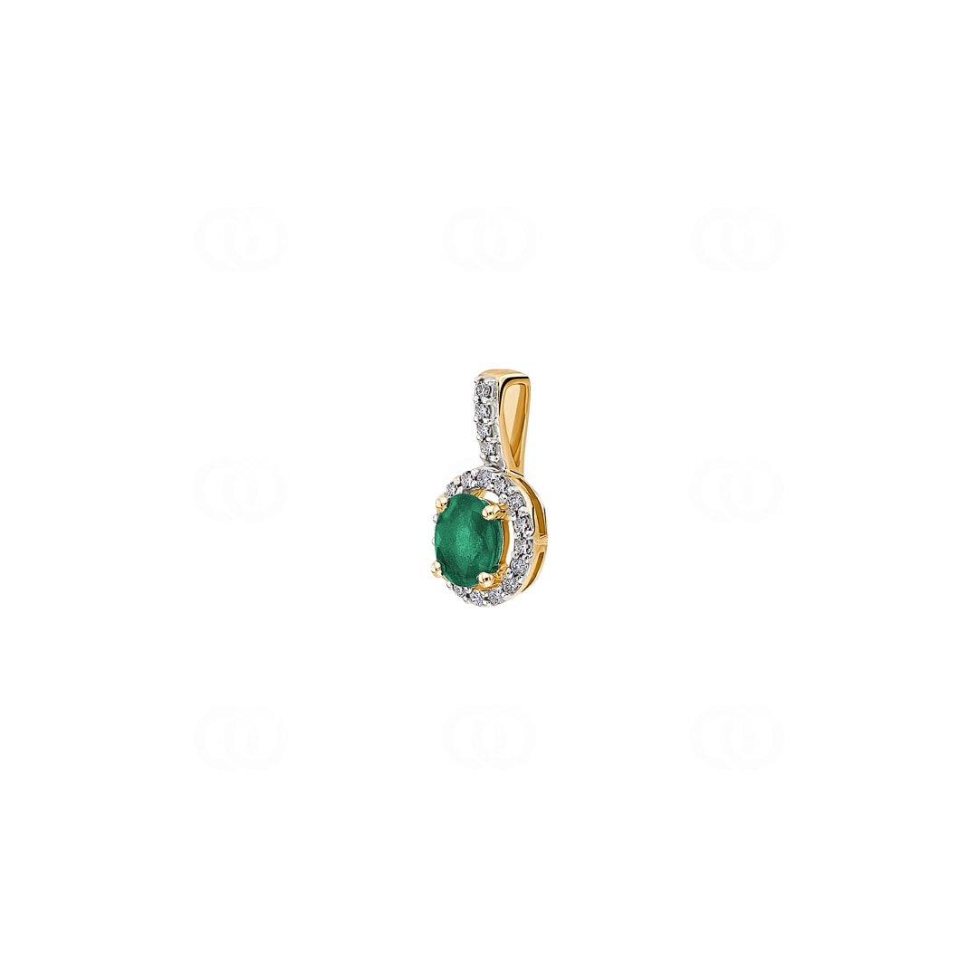 Anhänger 750/18 K Gelbgold mit Smaragd oval und Diamanten 0.08 ct H/si