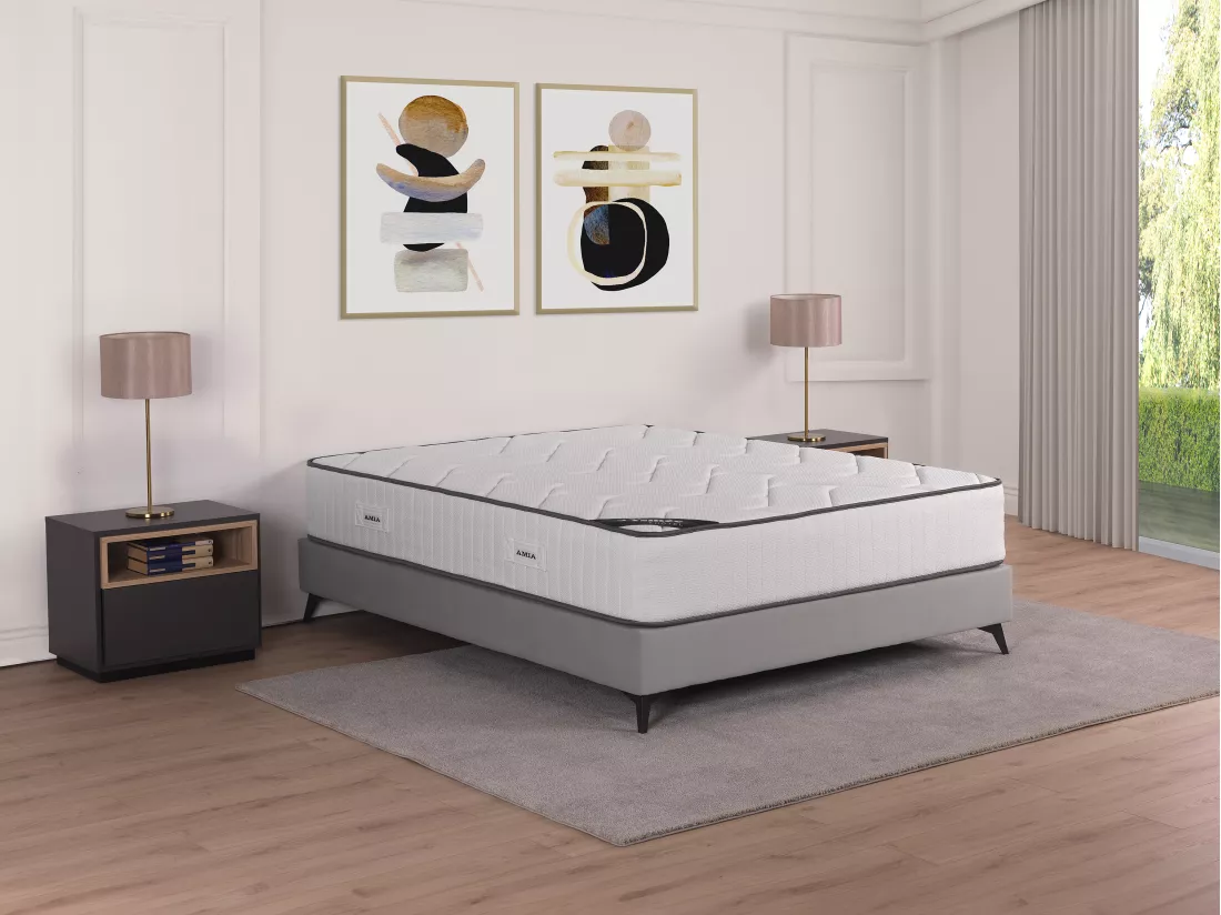 Matelas 200 x 200 cm hybride anti-feu ressorts ensachés 7 zones et mémoire de forme ép.30cm - AMIA de YSMÉE HÔTEL