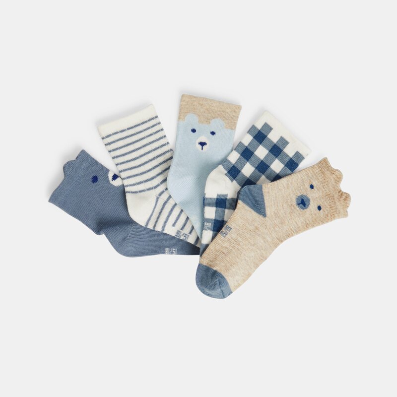 Chaussettes ours bleu bébé garçon (lot de 5) Bleu