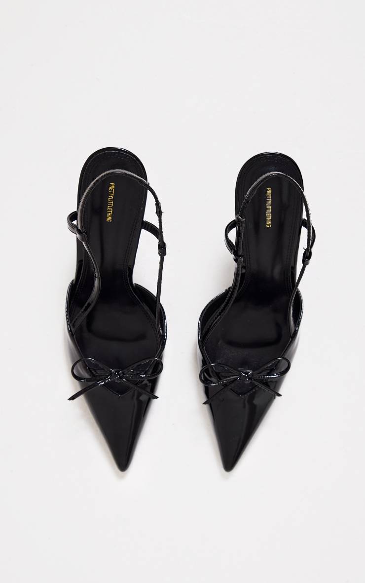 Noir Escarpins À Talon Mi-haut En Synthétiquecuir Verni Prune Avec Bout Pointu Et Détail Nœud