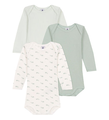 Petit Bateau Body l/æ - 3-pak -  Grøn/Hvid