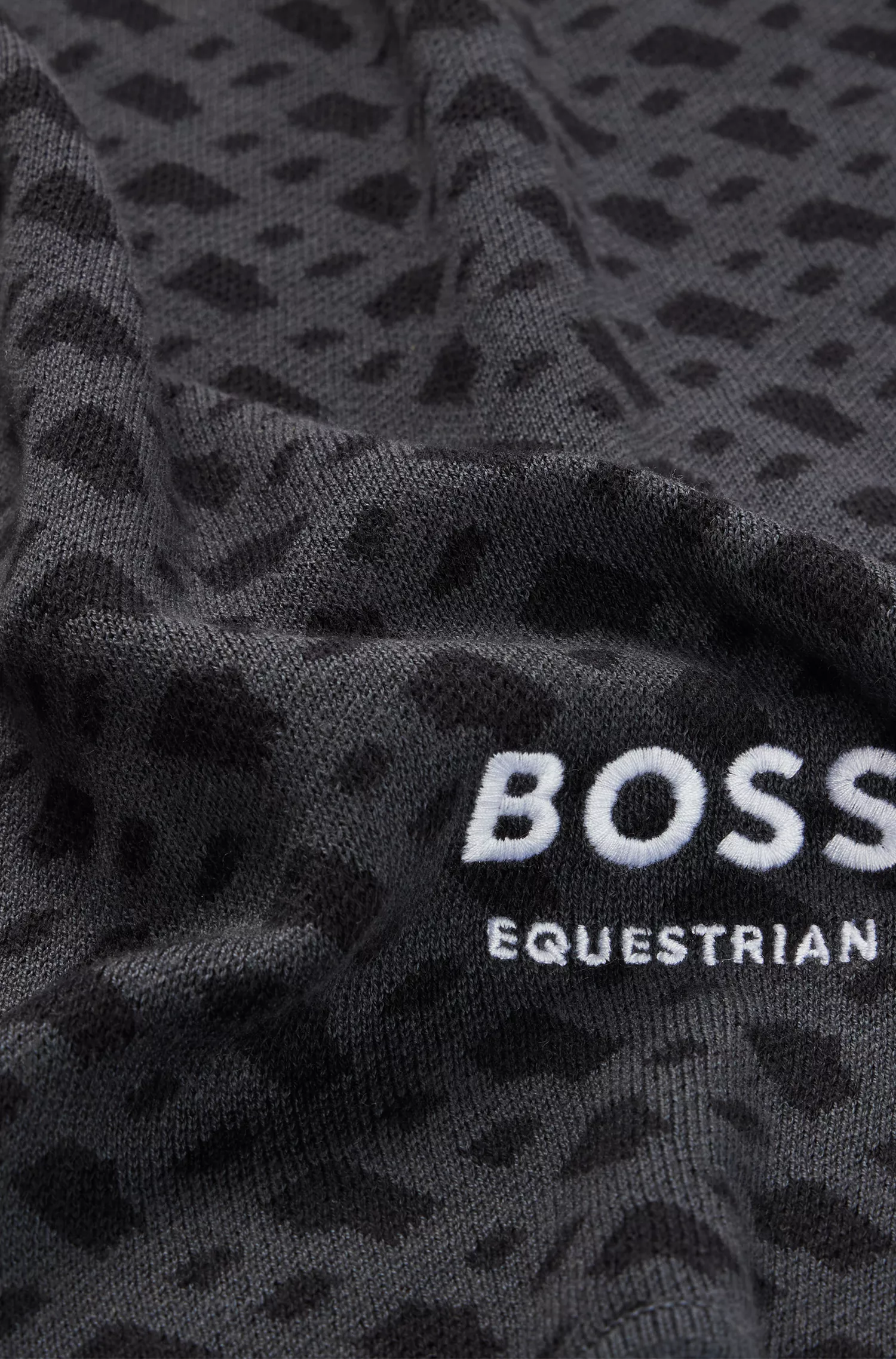 Cachecol BOSS Black-Equestrian em mistura de algodão com jacquard de monograma