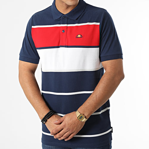 Polo Manches Courtes Horiz Bleu Marine Blanc Rouge