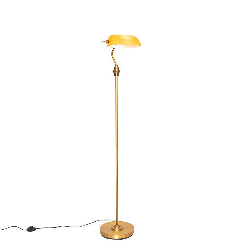 Klassieke notaris vloerlamp brons met geel glas - Banker