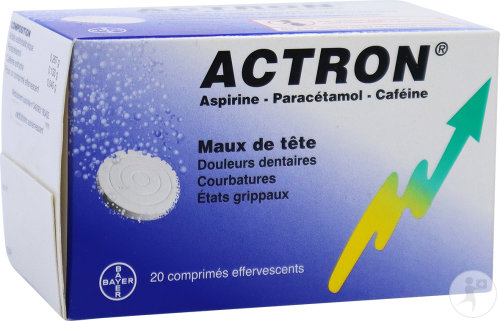 Actron Acide Acétylsalicylique Paracétamol Caféine Maux De Tête 20 Comprimés Effervescents