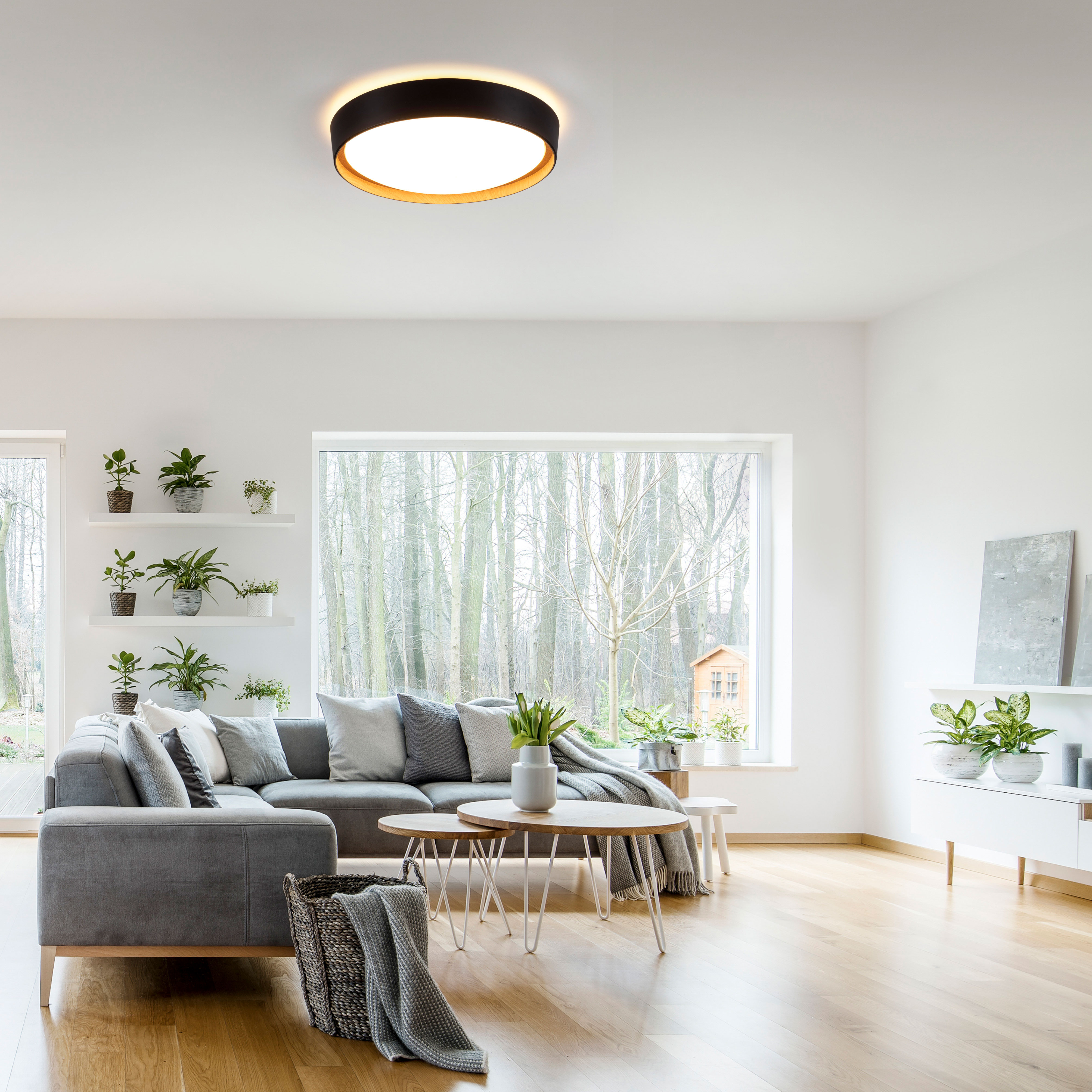 LED-Deckenleuchte - schwarz-Holzoptik - dimmbar