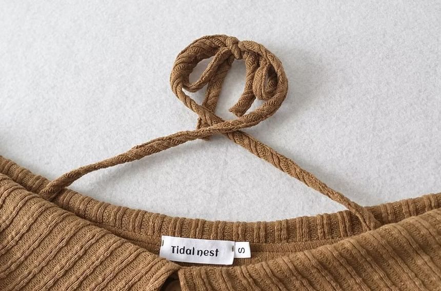 Seventh Snow - Off-shoulder lange mouwen effen geribbelde mini-jurk