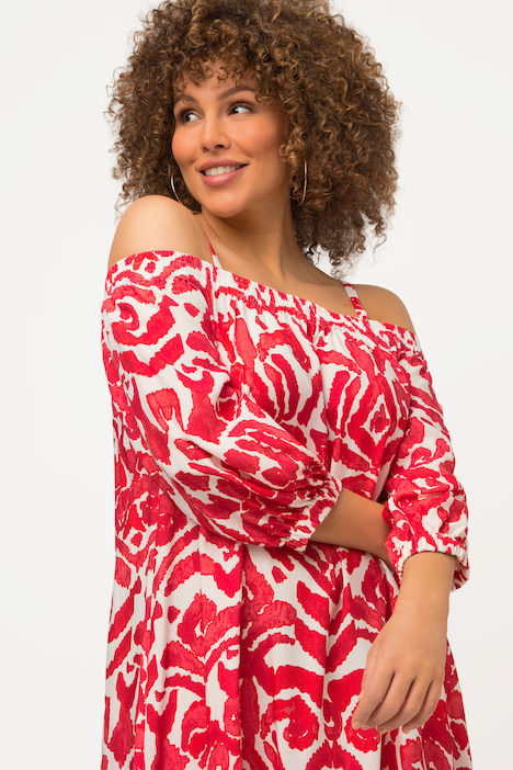 Midikleid, A-Linie, Carmen-Ausschnitt, 3/4-Arm