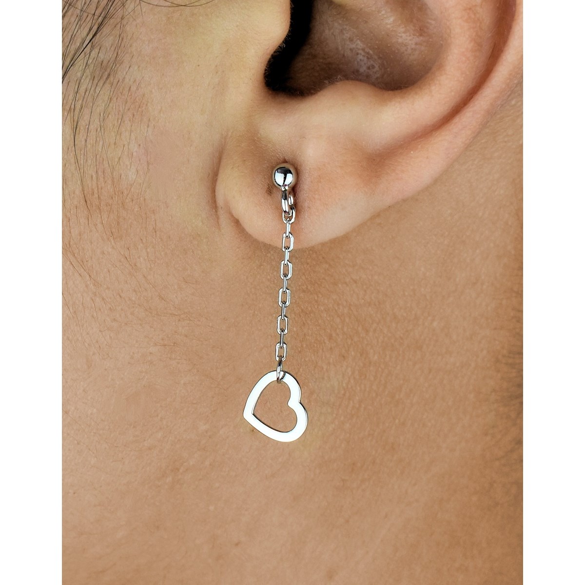 Boucles d'oreilles coeur tombant avec chaîne Argent 925 Rhodié