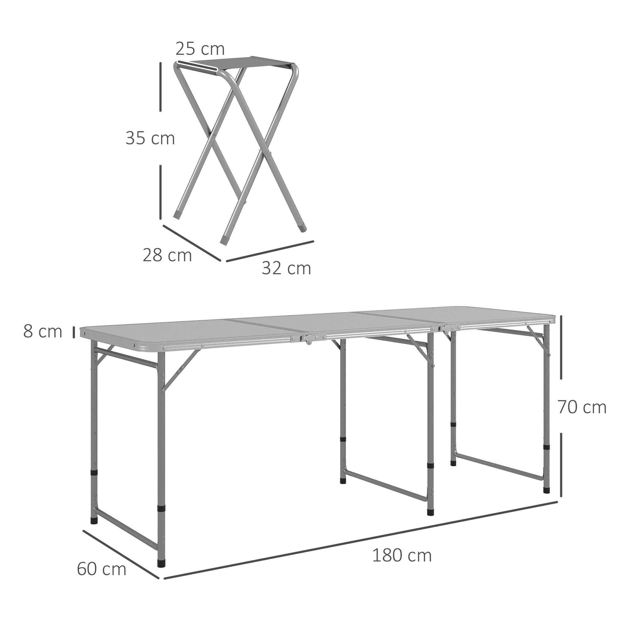 Outsunny Campingtisch Set mit 6 Stühlen grau 180L x 60B x 70H cm