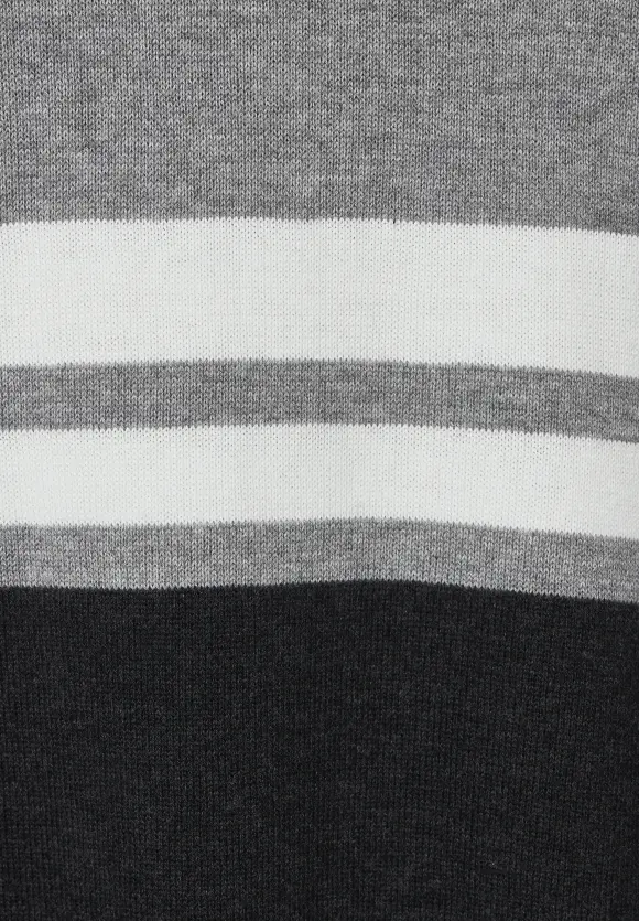 Gestreifter Strickpullover - anthra grey melange