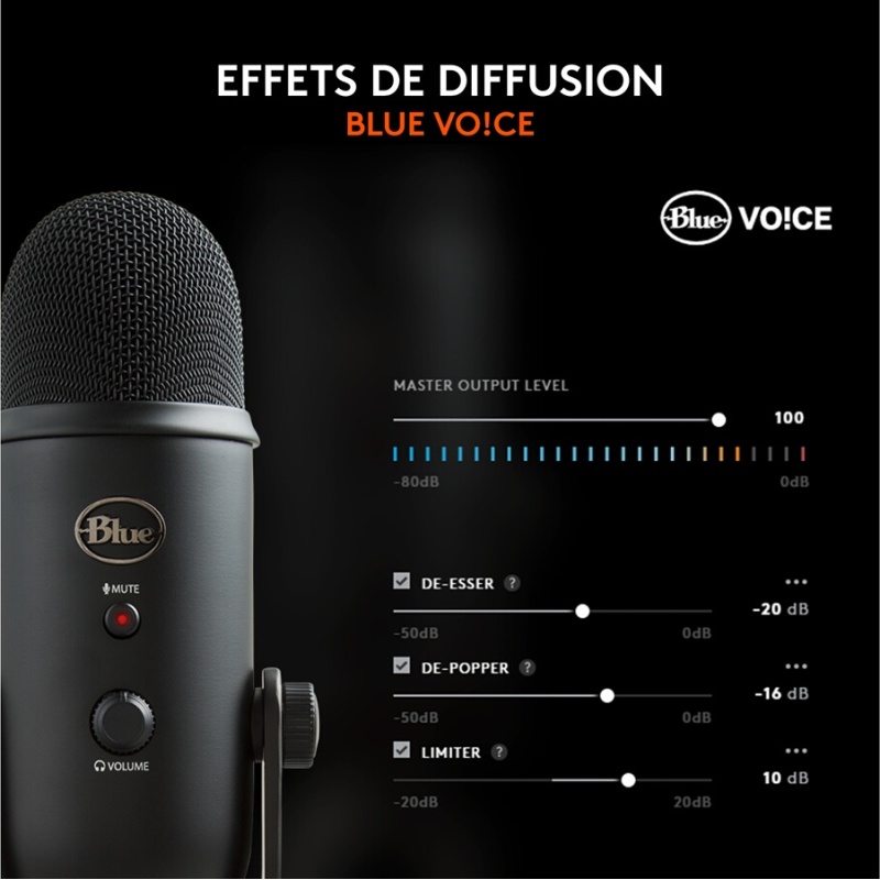 Microphone Blue Microphones USB Yeti Noir, Plug & Play sur PC et Mac