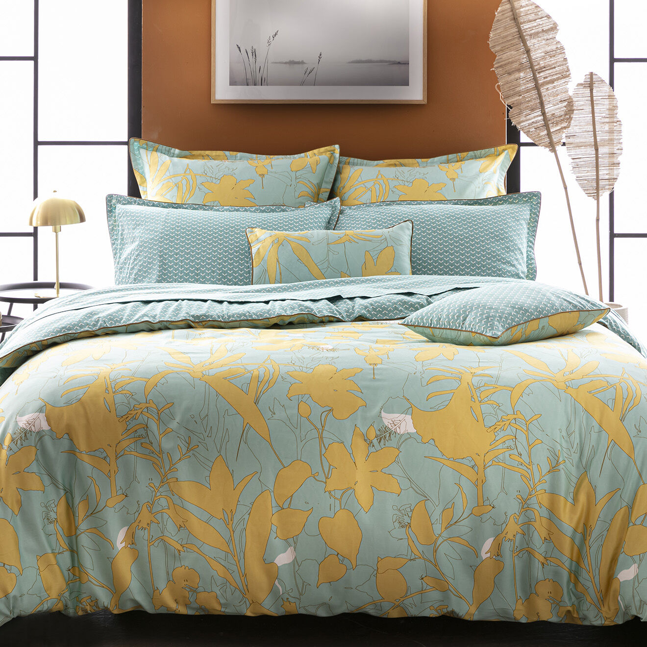 Perle de Coton Parure housse de couette 100% Satin de Coton Janis vert/jaune