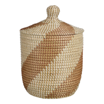 Mand inclusief deksel bruin wit h45xd31 cm
