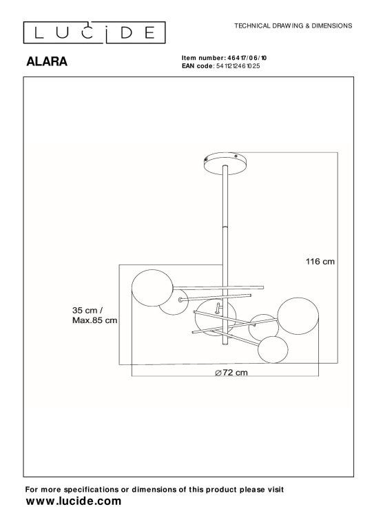 Lucide Alara 6 cluster hanglamp zwart