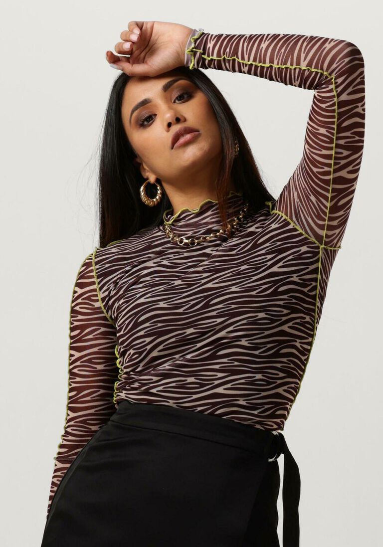 COLOURFUL REBEL bruine colourful rebel top neyo zebra overklock mesh turtleneck top