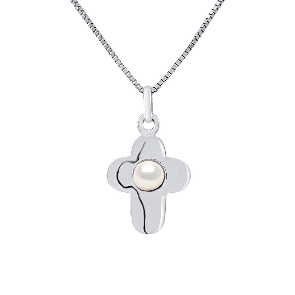 Pendentif CROIX - Perle - Or Blanc
