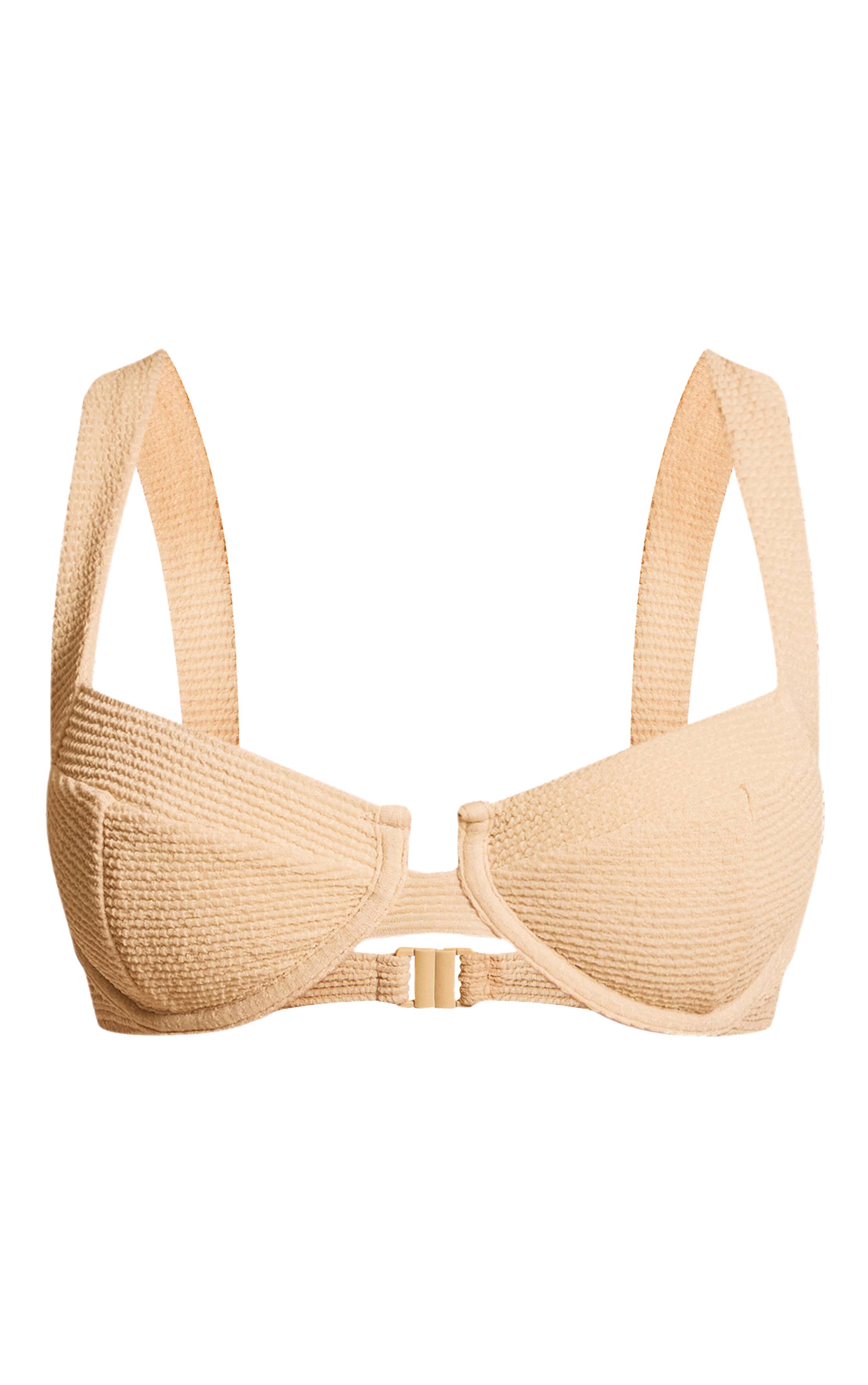 Crème Haut De Bikini À Armatures Texturé Froissé
