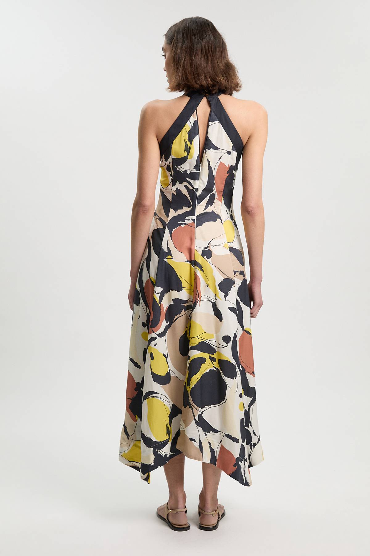 KarenMillen Robe Maxi Col Licou À Imprimé Abstrait En Lin Viscose Tissé