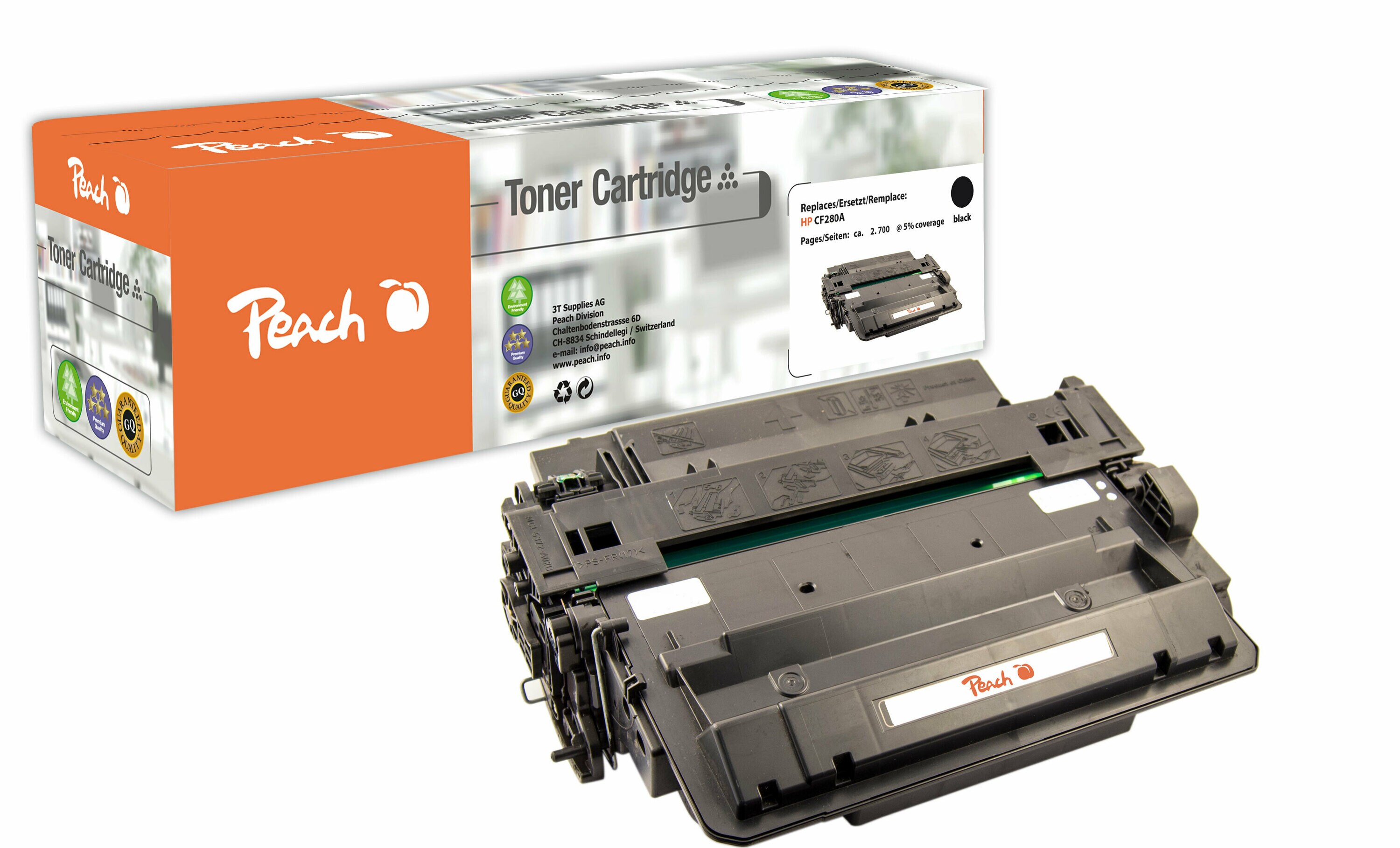 Peach HP 80 ABK Toner bk ersetzt HP No. 80A BK, CF280A für z.B. HP LaserJet Pro 400 M 401 a, HP LaserJet Pro 400 M 401 d (wiederaufbereitet)